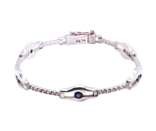 STERLING SILVER BRACELET SET WITH 5 BLUE SAPPHIRES AND 36 WHITE SAPPHIRES  